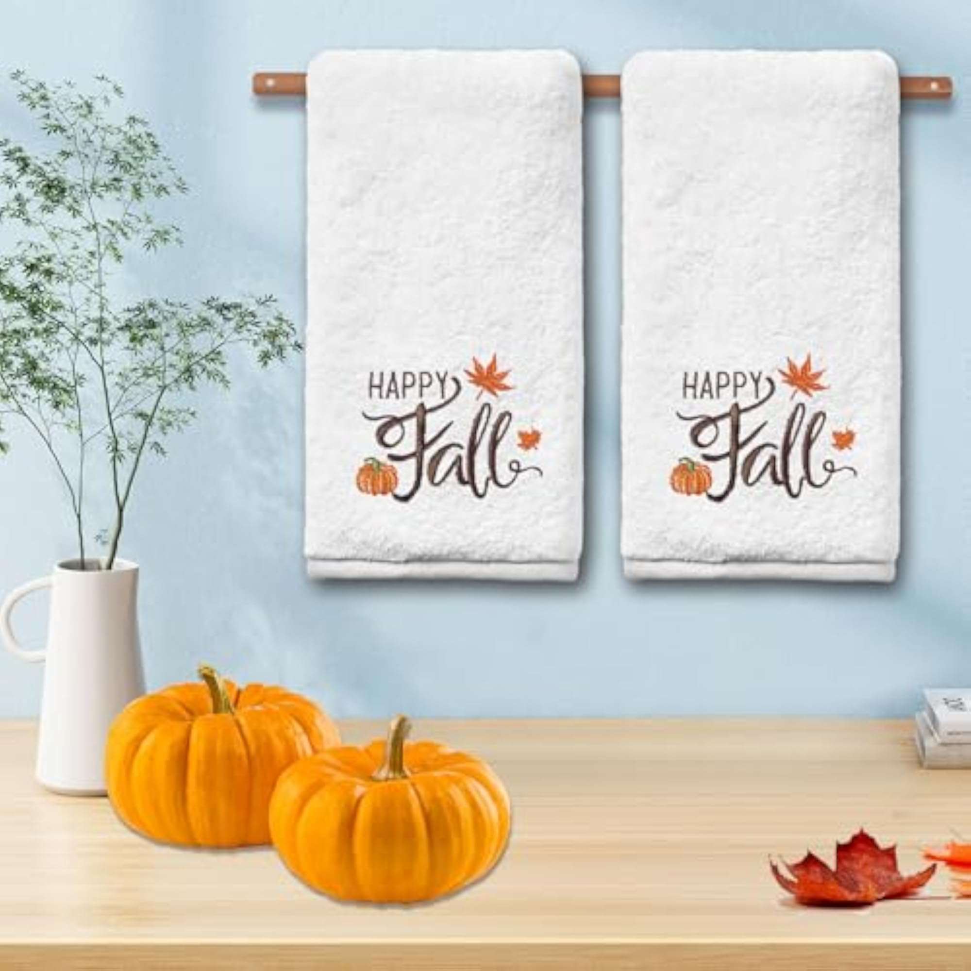Fall Hand Towels for Bathroom Set of 2, Pumpkin Decor